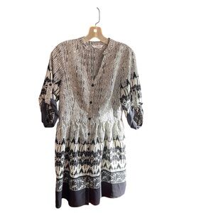 Charming Charlie cream black mixed pattern shirt dress Sz S